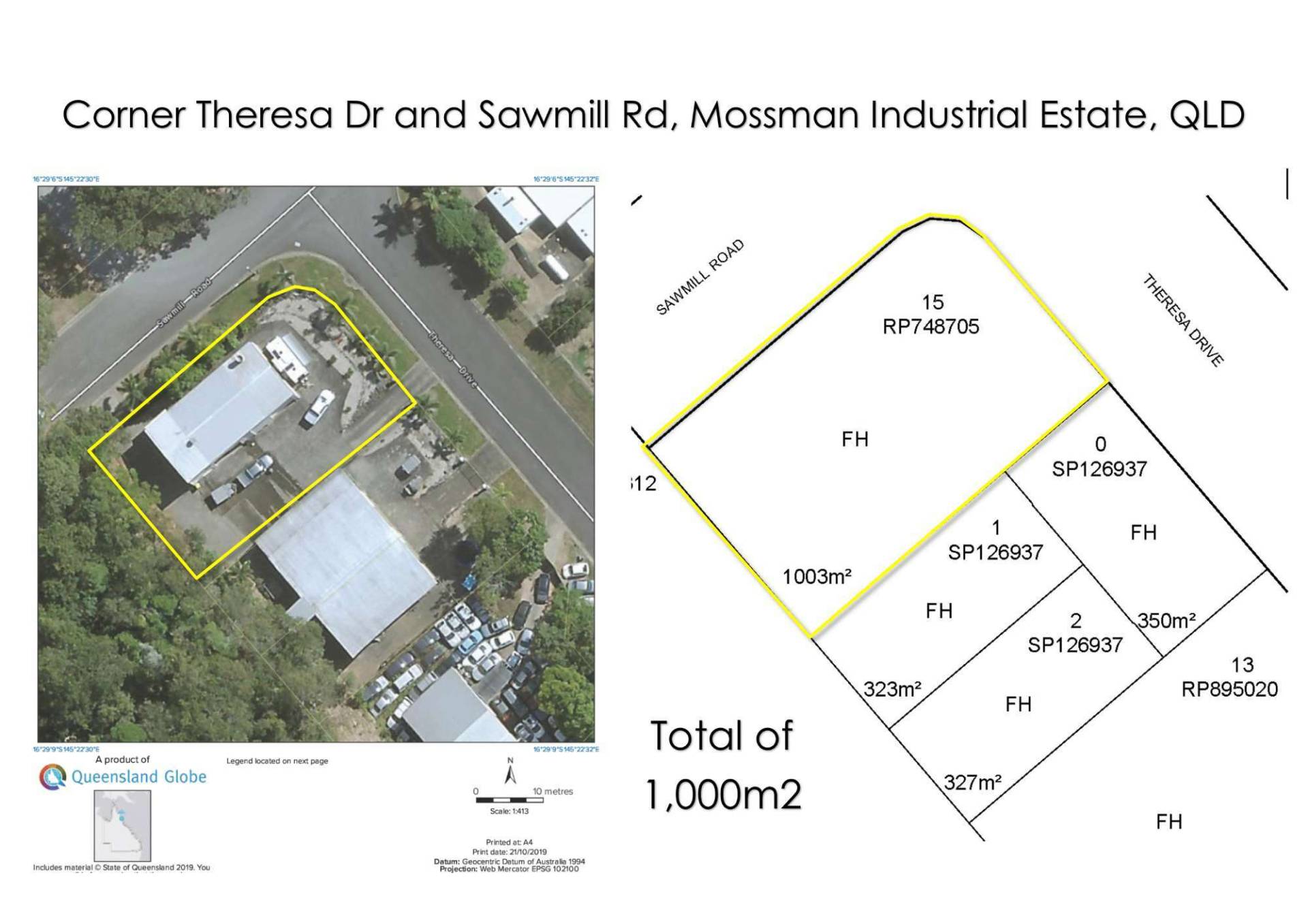 Aerial plan image of 28 Theresa Drive, Mossman – showing overall property boundaries and immediate amenities