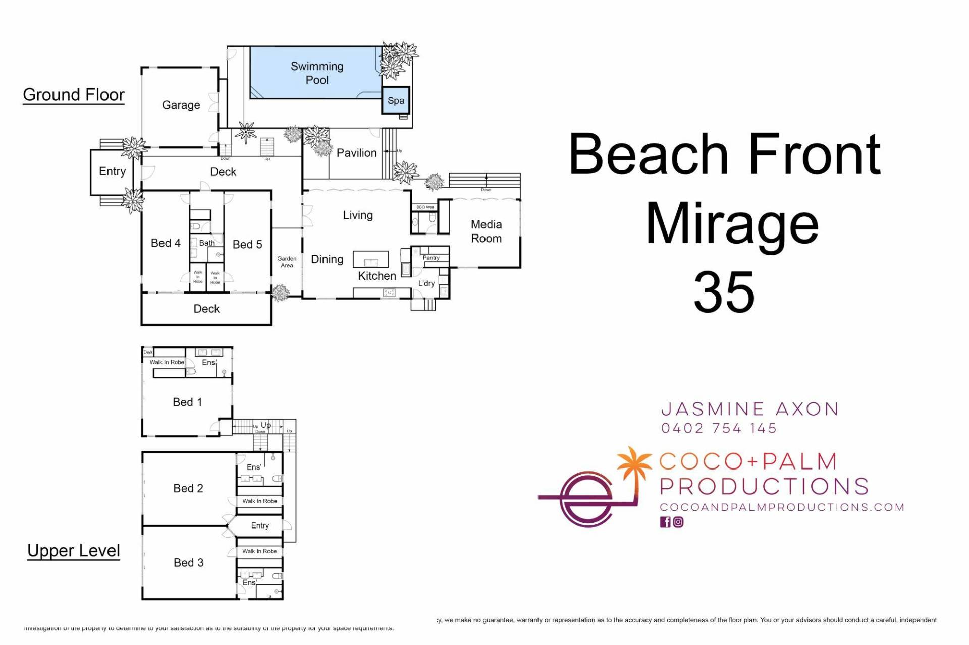 Floor plan of The Bali House, 35 Beachfront Mirage Drive, Port Douglas – two-storey, five-bedroom holiday home with pool and spa